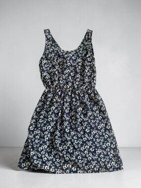 H&M Navy Blue Floral Cut Out Sun Dress Size US 8